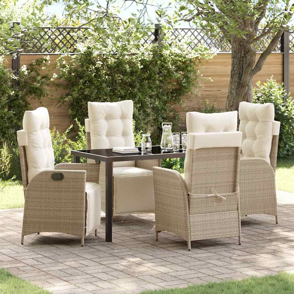 Tuin eettafelset met kussen 5 pcs Beige poly rattan is nu te koop bij PeponiXL, paradijselijk wonen!