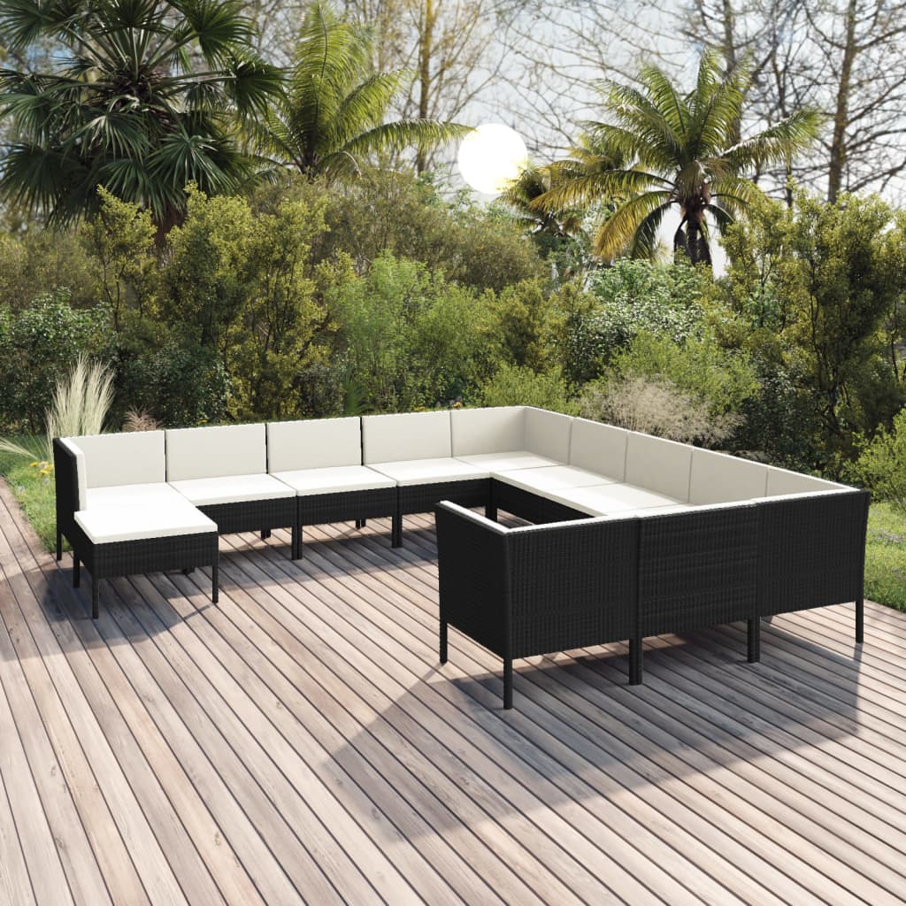 12-delige Loungeset met kussens poly rattan zwart is nu te koop bij PeponiXL, paradijselijk wonen!