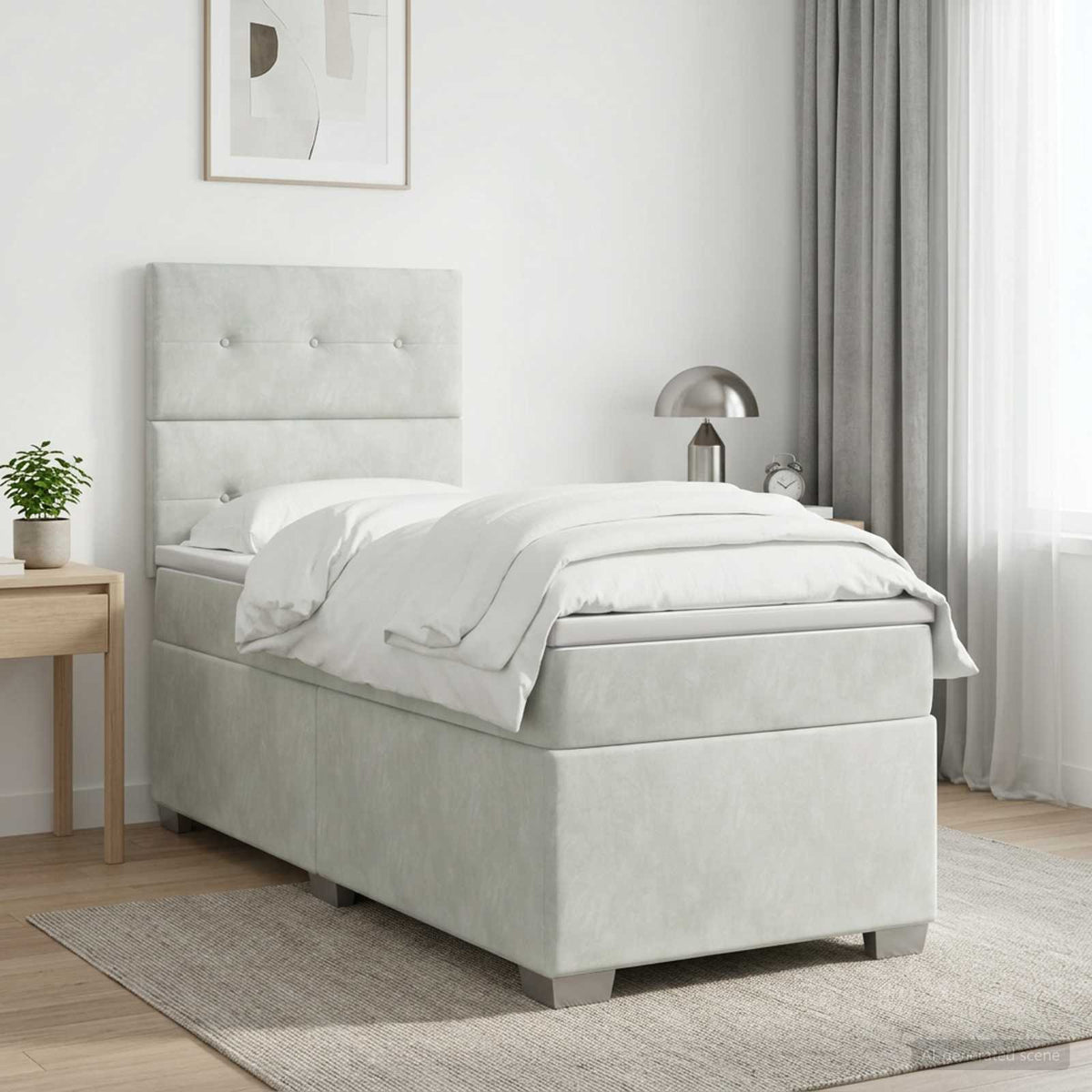Boxspringbed met matras met hoofdeinde Lichtgrijs Enkel Fluweel is nu te koop bij PeponiXL, paradijselijk wonen!