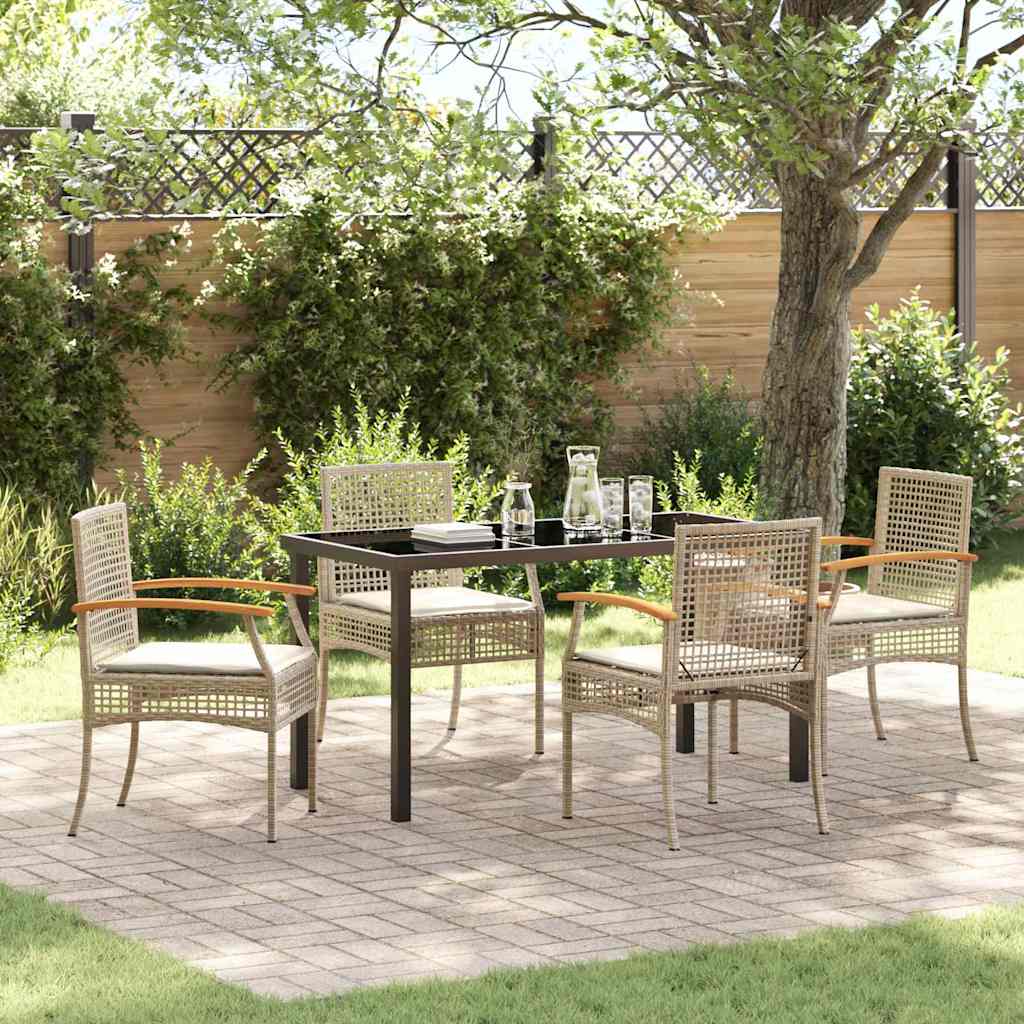 Tuin eettafelset met kussen 5 pcs Beige en zwart Rattan is nu te koop bij PeponiXL, paradijselijk wonen!