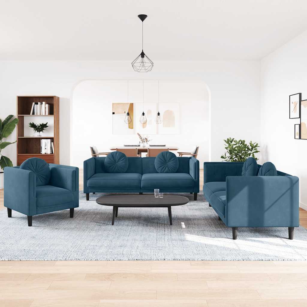 3-delige Loungeset met kussens fluweel blauw is nu te koop bij PeponiXL, paradijselijk wonen!