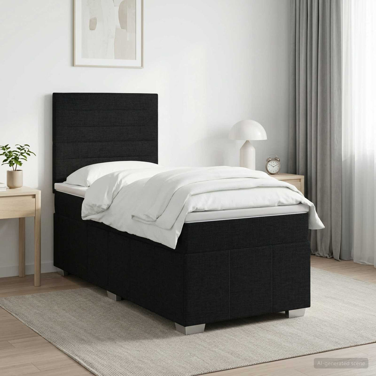 Boxspringbed met matras met hoofdeinde Zwart 90 x 200 cm Stof is nu te koop bij PeponiXL, paradijselijk wonen!