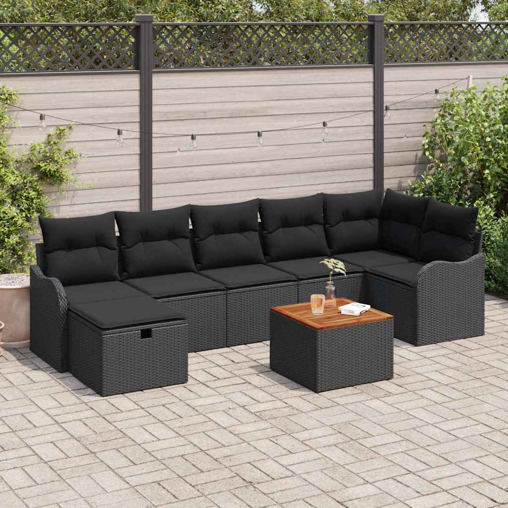 Tuinbankenset met kussen met opslag 8 pcs Zwart poly rattan is nu te koop bij PeponiXL, paradijselijk wonen!