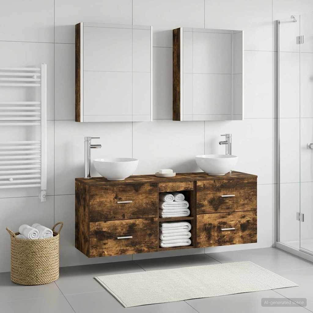 Badkamerkastenset 5 st Gerookt eiken Bewerkt hout is nu te koop bij PeponiXL, paradijselijk wonen!