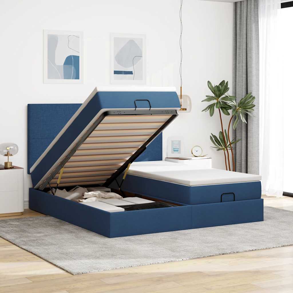 Ottoman bed met matrassen en LED's 200x200cm stof blauw is nu te koop bij PeponiXL, paradijselijk wonen!