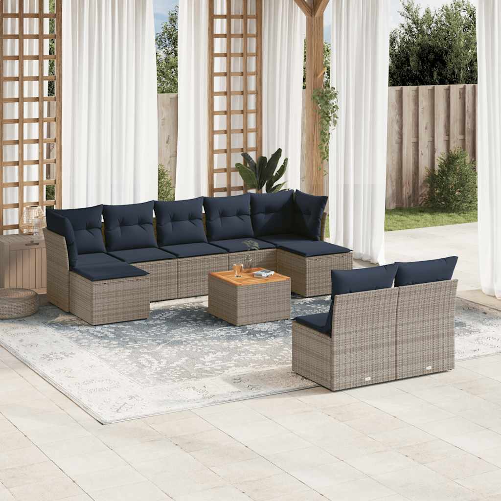 10-delige tuinbankset met kussens, grijs polyrotan is nu te koop bij PeponiXL, paradijselijk wonen!