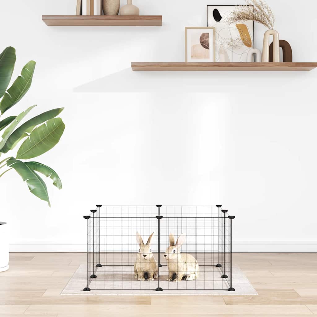 Huisdierkooi met 8 panelen, zwart, 70x70x35 cm, staal is nu te koop bij PeponiXL, paradijselijk wonen!