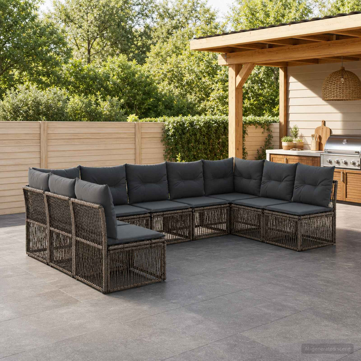 Tuinbankenset 9 pcs Grijs poly rattan is nu te koop bij PeponiXL, paradijselijk wonen!