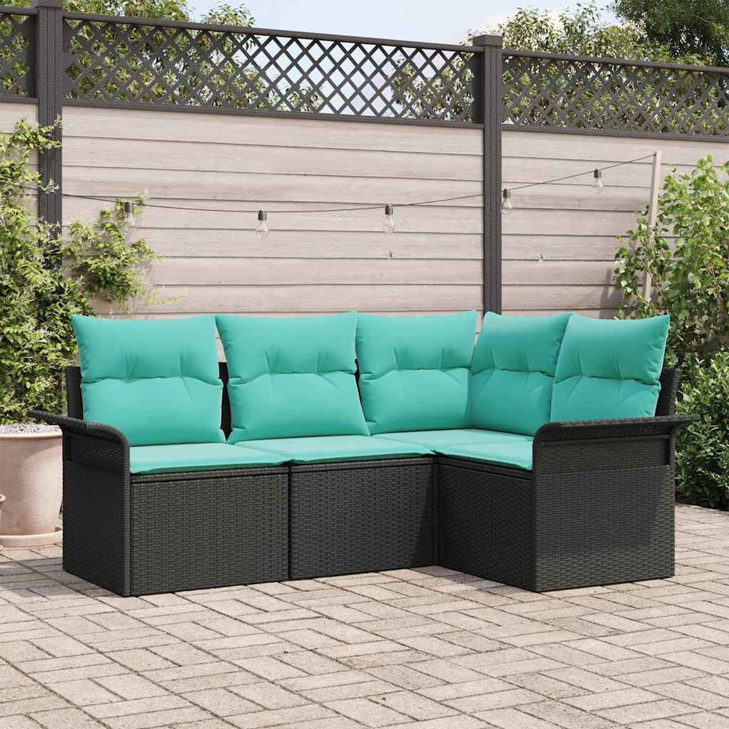 Tuin Sofa Set met opslag 4 pcs Zwart poly rattan is nu te koop bij PeponiXL, paradijselijk wonen!