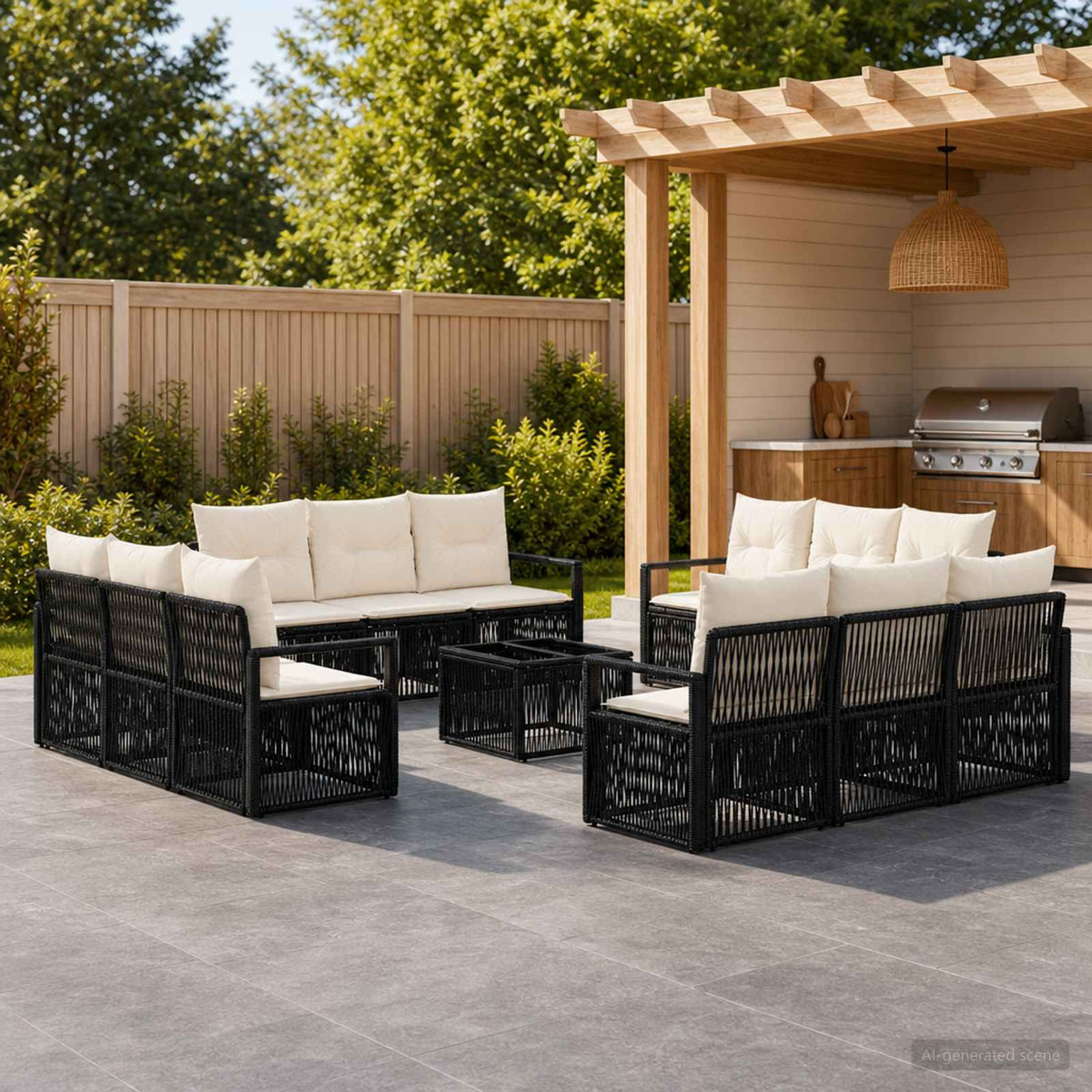 Tuinbankenset 13 pcs Zwart poly rattan is nu te koop bij PeponiXL, paradijselijk wonen!