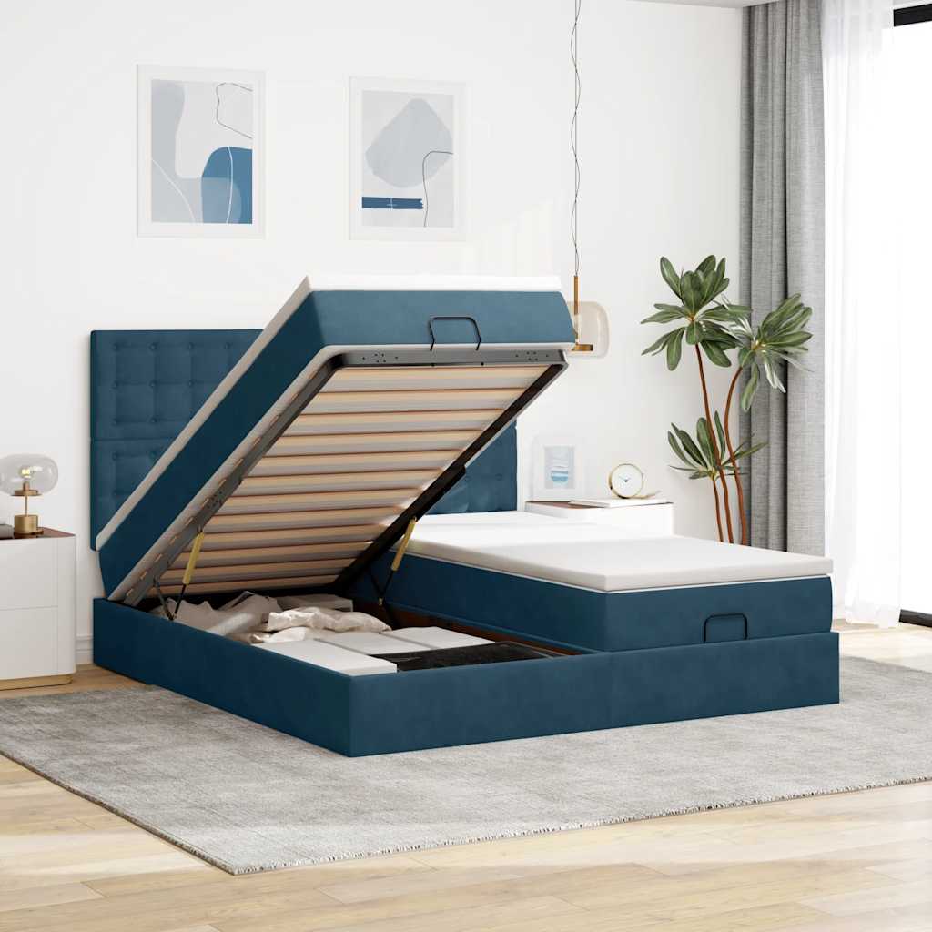 Ottoman bed met matrassen 200x200cm fluweel donkerblauw is nu te koop bij PeponiXL, paradijselijk wonen!