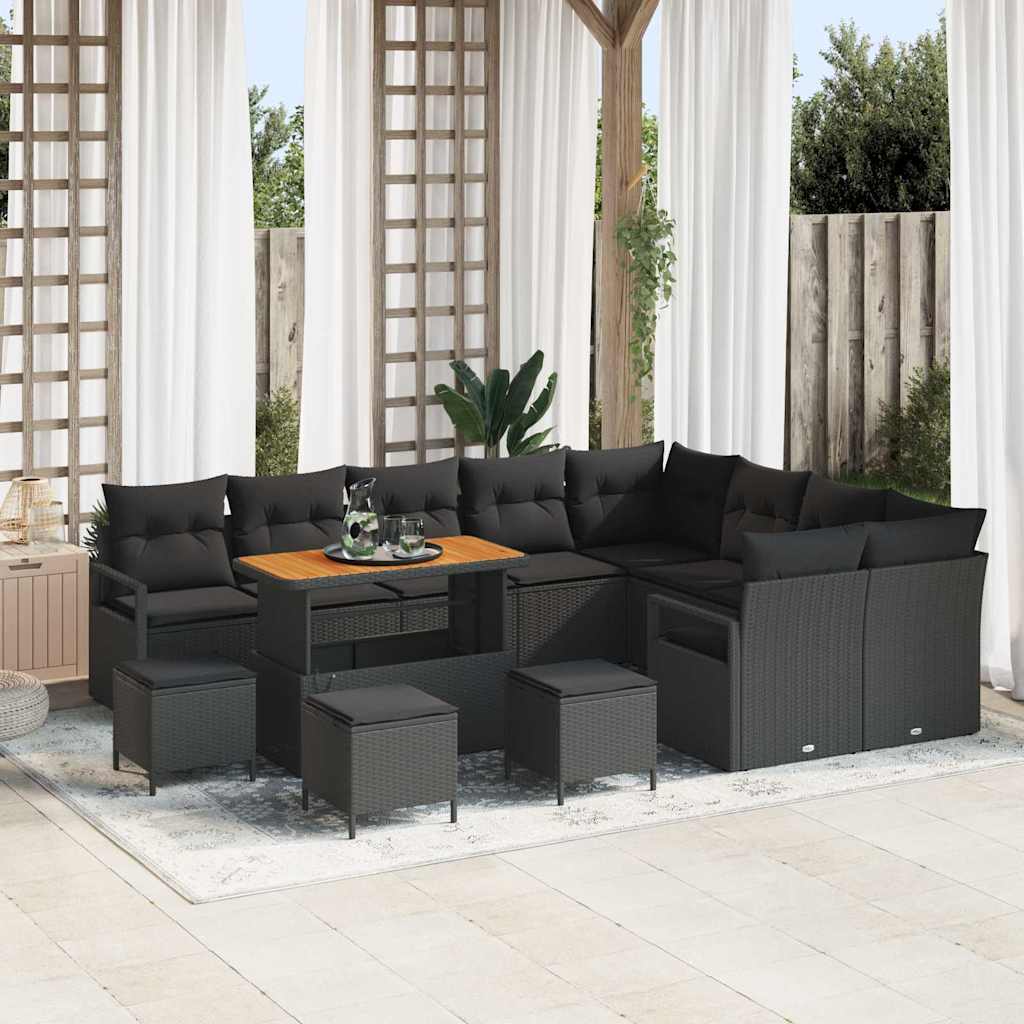 Tuinbankenset met kussen 13 pcs Zwart poly rattan is nu te koop bij PeponiXL, paradijselijk wonen!