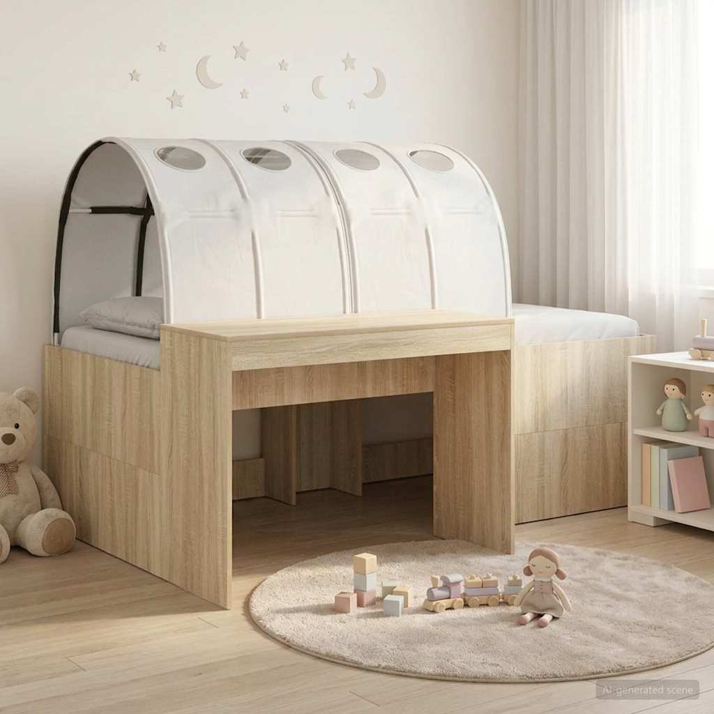 Hoge Bed Frame met Bureau voor Kinderen 3 st Bewerkt hout is nu te koop bij PeponiXL, paradijselijk wonen!