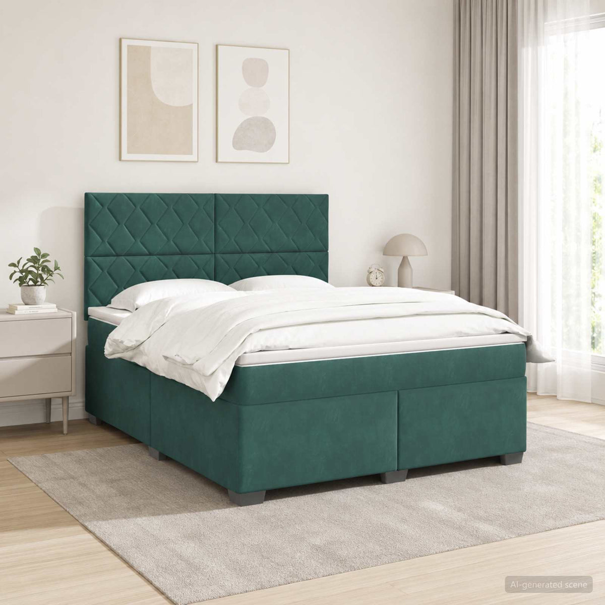 Boxspringbed met matras Donkergroen 140 x 190 cm Fluweel is nu te koop bij PeponiXL, paradijselijk wonen!