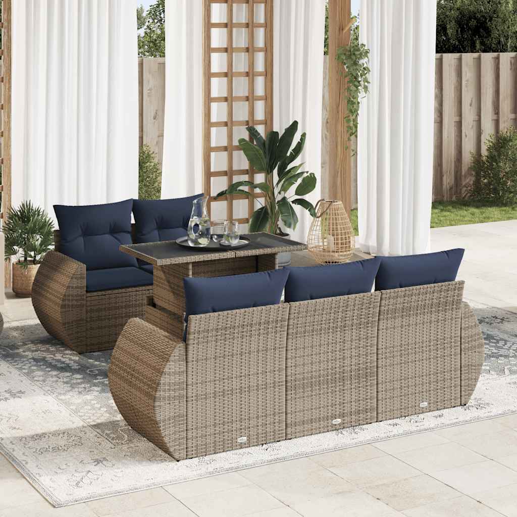 6-delige Loungeset met kussens poly rattan acacia grijs is nu te koop bij PeponiXL, paradijselijk wonen!