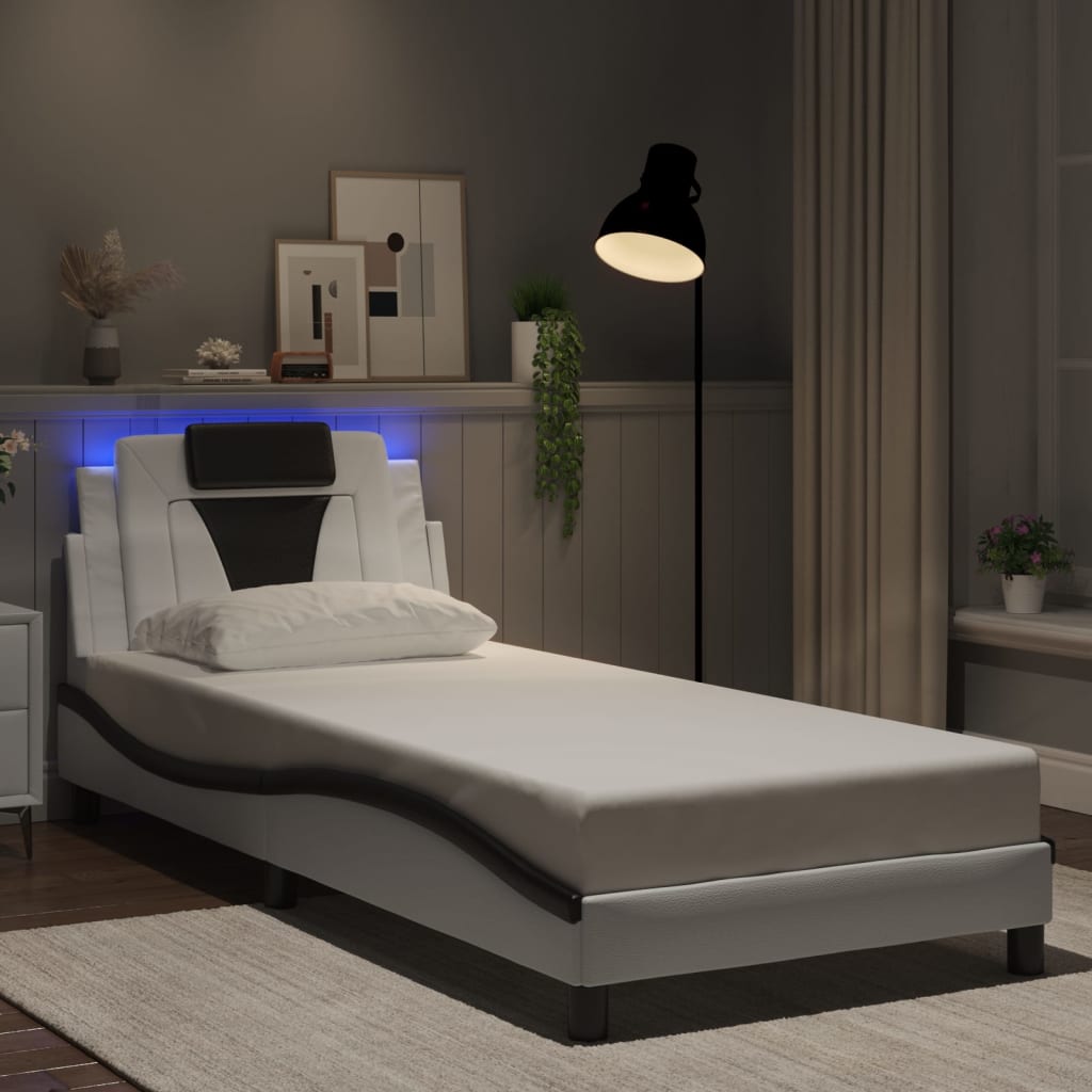 Bedframe "Viana" met LED zonder matras wit en zwart 90x200 cm is nu te koop bij PeponiXL, paradijselijk wonen!