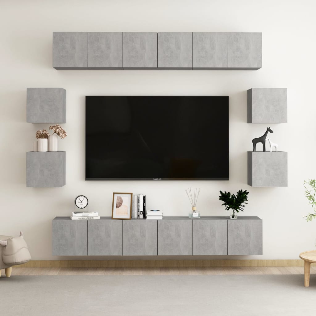 10-delige Tv-meubelset spaanplaat betongrijs is nu te koop bij PeponiXL, paradijselijk wonen!