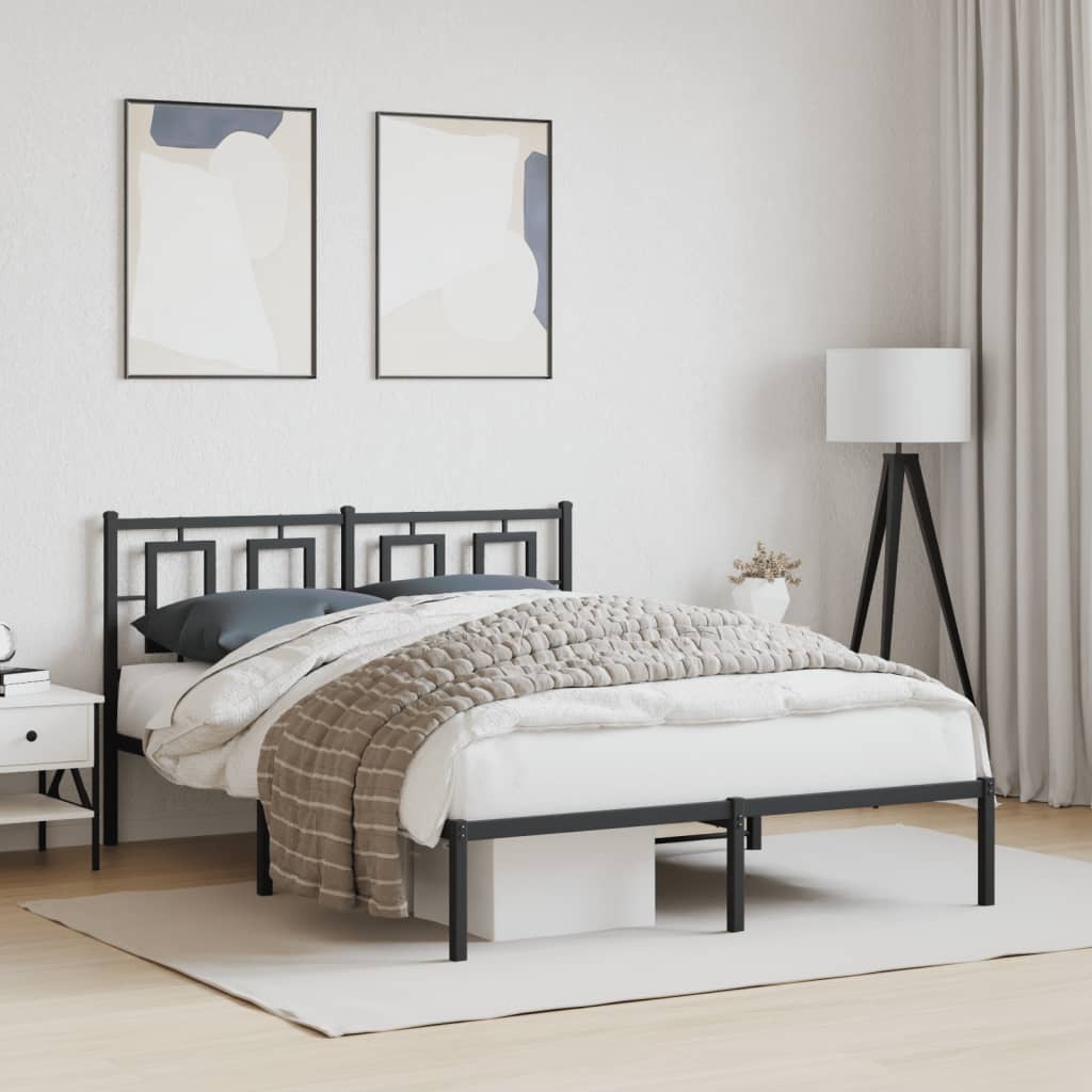 Bedframe met hoofdbord metaal zwart 140x190 cm is nu te koop bij PeponiXL, paradijselijk wonen!