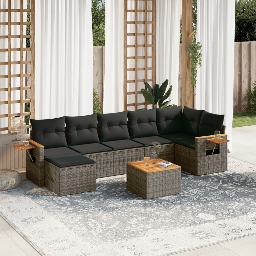 8-delige Loungeset met kussens poly rattan grijs is nu te koop bij PeponiXL, paradijselijk wonen!