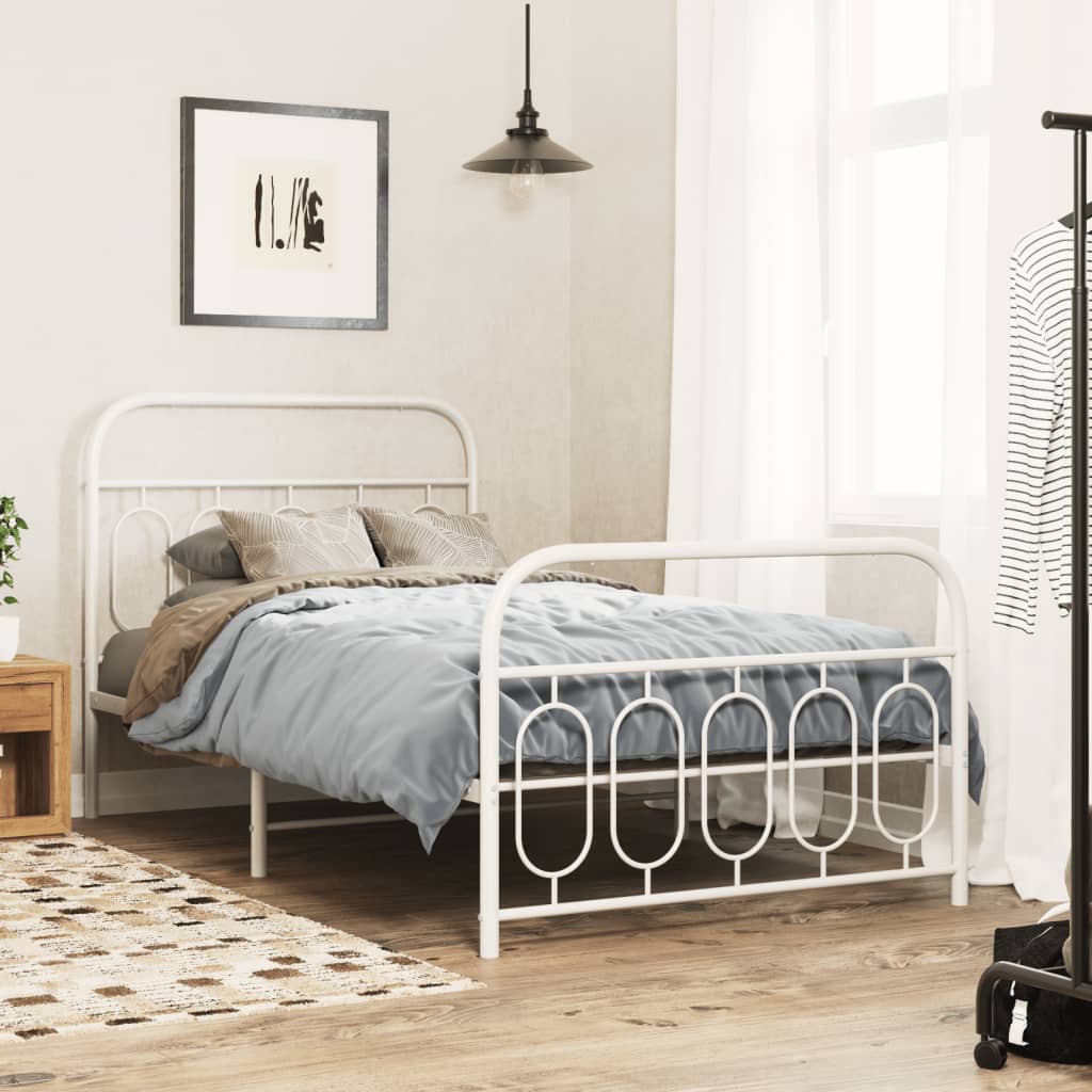Bedframe met hoofd- en voeteneinde metaal wit 107x203 cm is nu te koop bij PeponiXL, paradijselijk wonen!