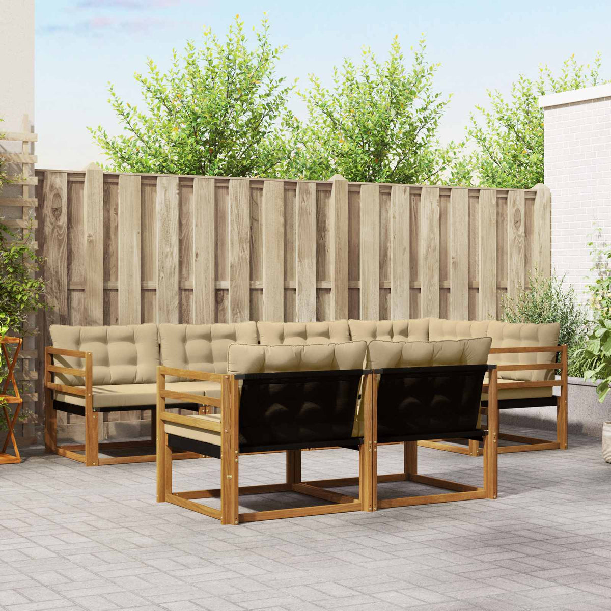Buiten bankenset met kussen 7 pcs Natuurlijk en Beige is nu te koop bij PeponiXL, paradijselijk wonen!
