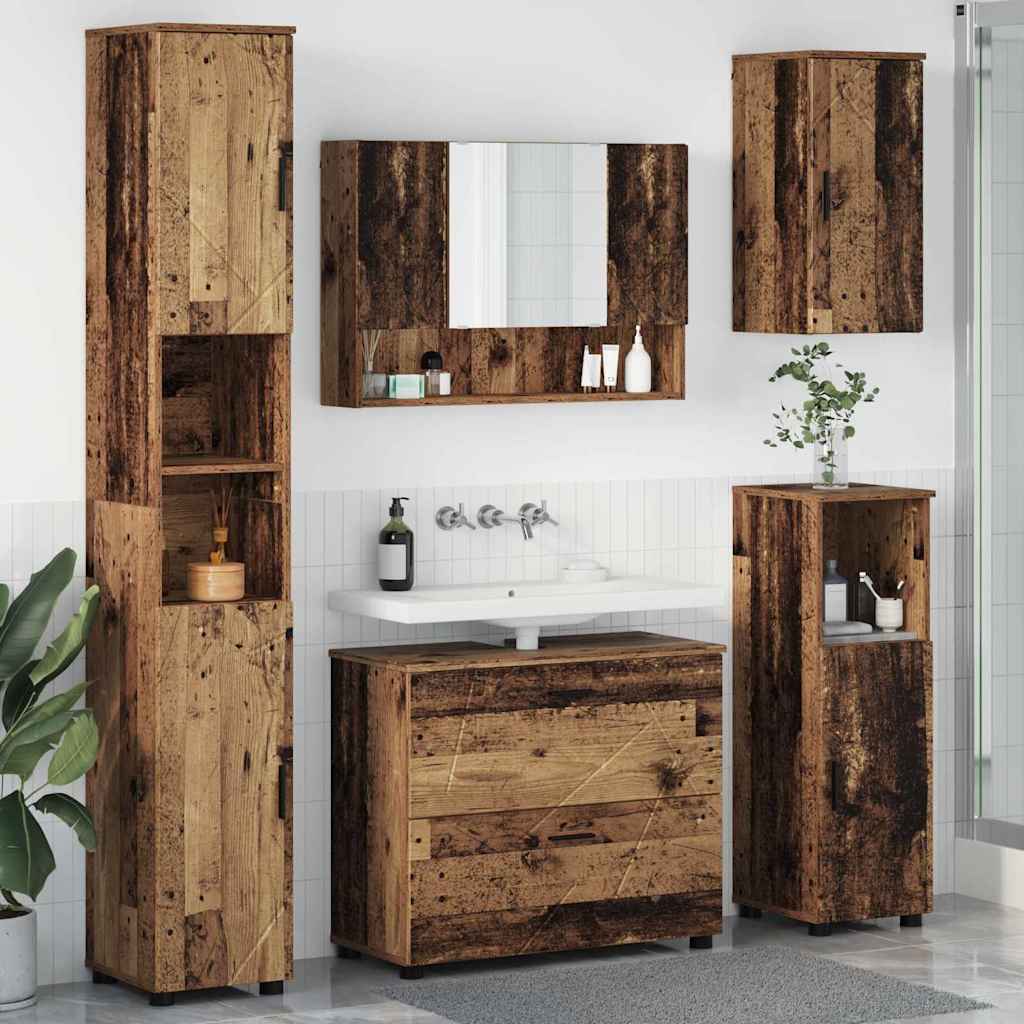 Badkamermeubelset 5 pcs Oud Hout Geperst Hout en Metaal is nu te koop bij PeponiXL, paradijselijk wonen!