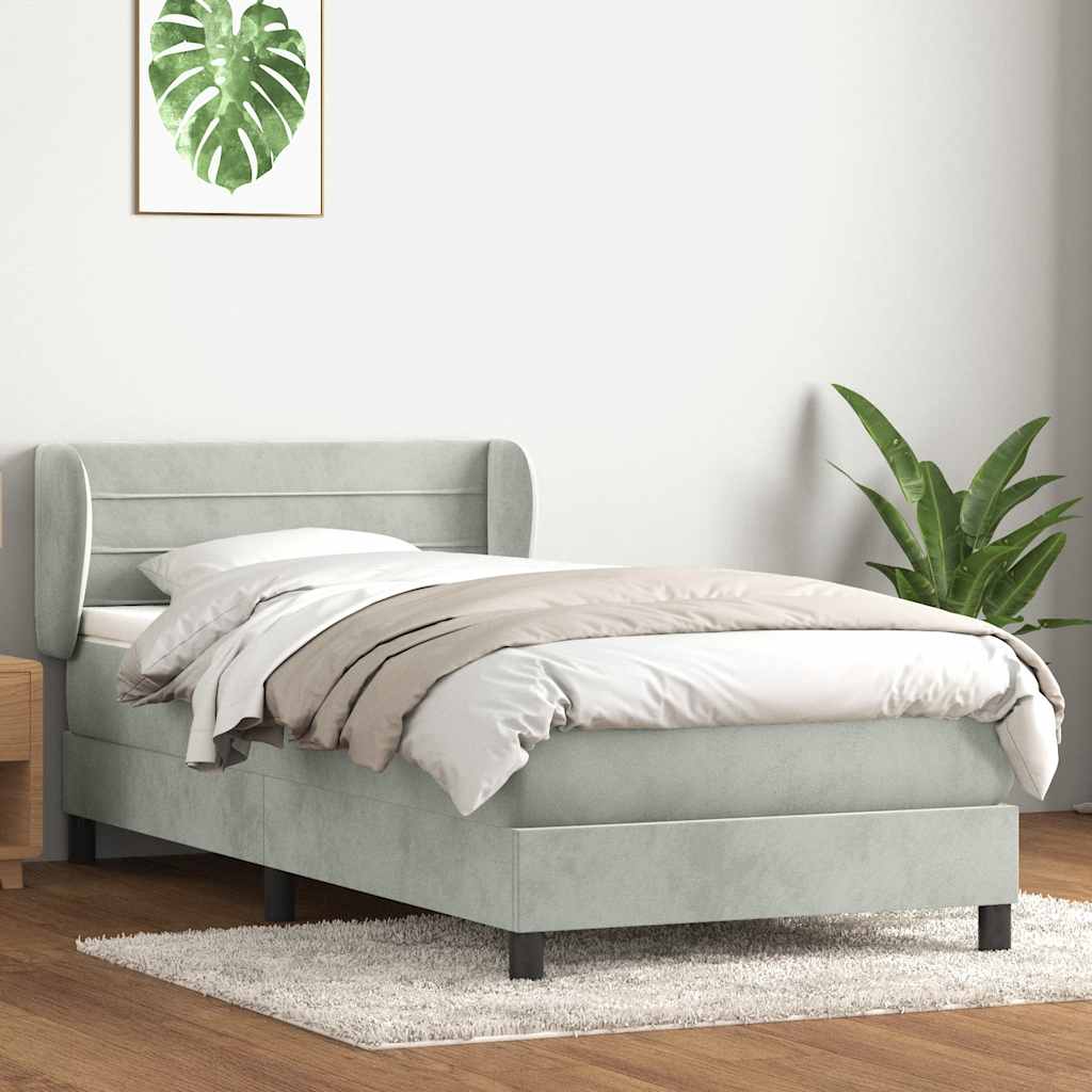 Boxspring met matras fluweel lichtgrijs 80x210 cm is nu te koop bij PeponiXL, paradijselijk wonen!