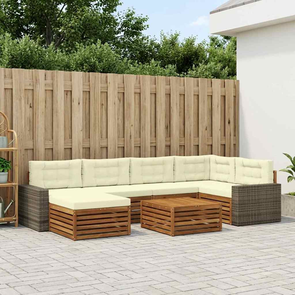 Buiten bankenset met kussen 7 pcs Natuurlijk en Crème is nu te koop bij PeponiXL, paradijselijk wonen!