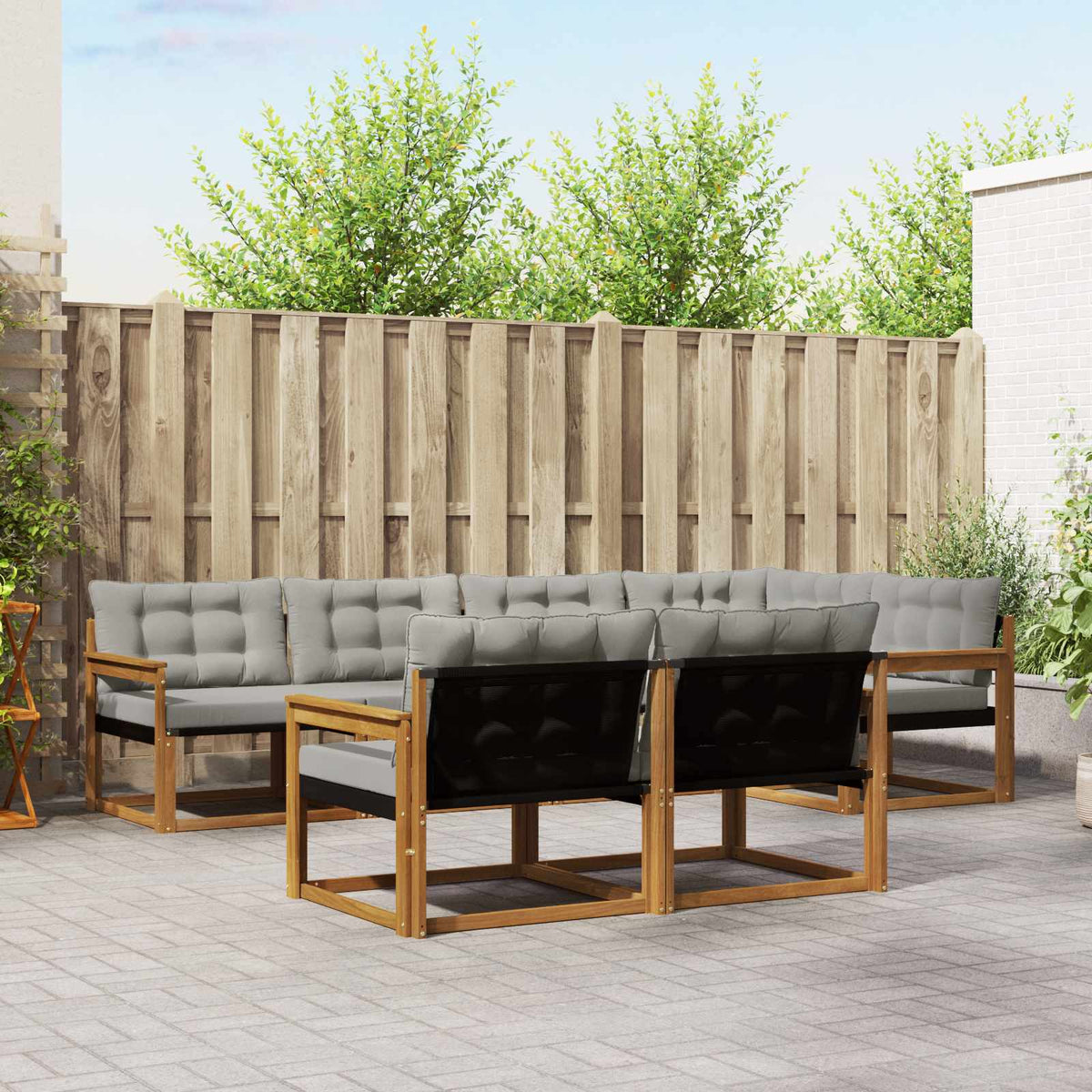 Buiten bankenset met kussen 7 pcs Natuurlijk en Lichtgrijs is nu te koop bij PeponiXL, paradijselijk wonen!