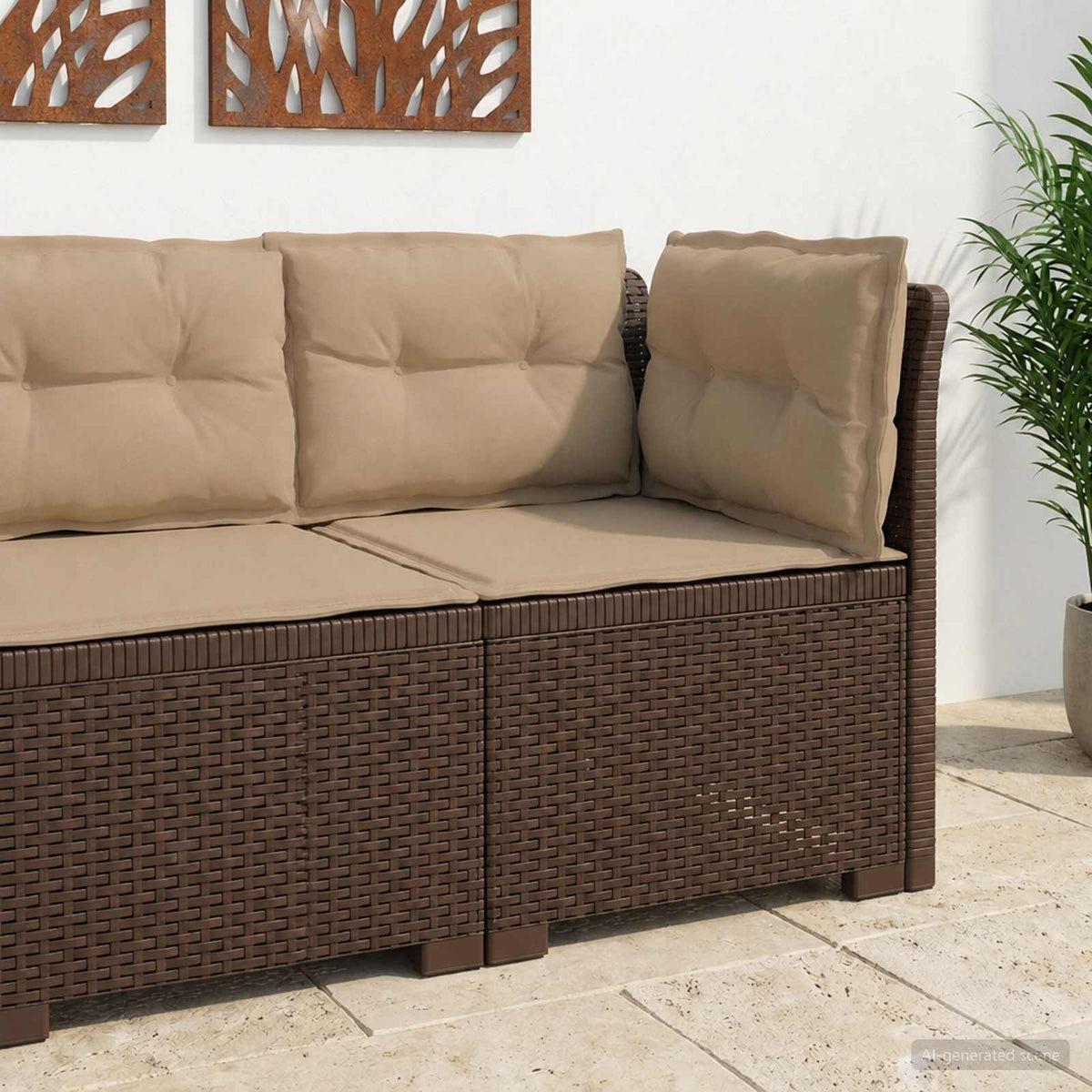 Eénpersoons Tuinbank met Kussens Rattan Look PP Bruin is nu te koop bij PeponiXL, paradijselijk wonen!