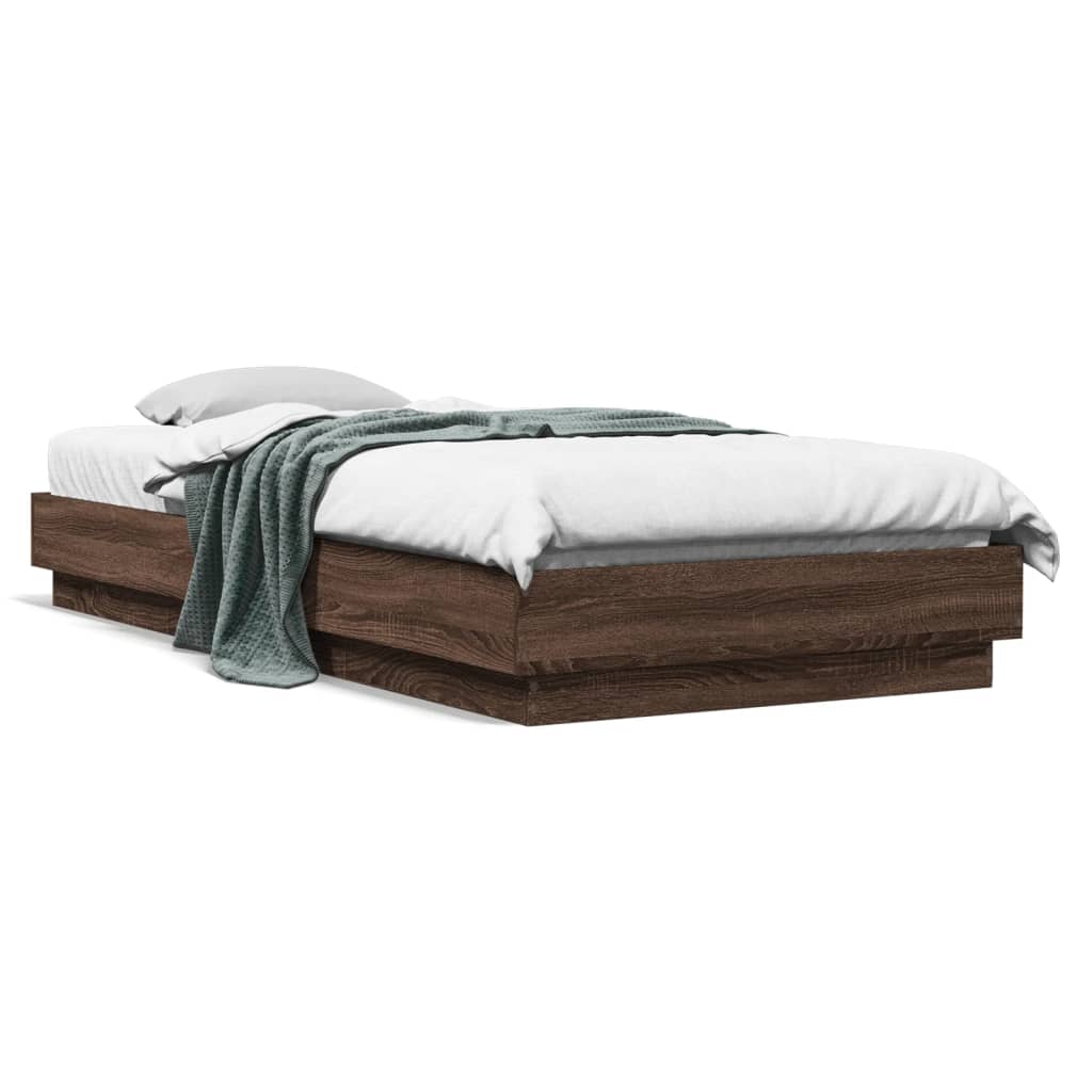 Bedframe met LED-verlichting bruin eikenkleurig 100x200 cm is nu te koop bij PeponiXL, paradijselijk wonen!