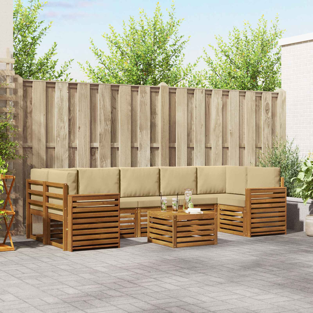 Buiten bankenset 8 pcs Natuurlijk en Beige Massief Acaciahout is nu te koop bij PeponiXL, paradijselijk wonen!