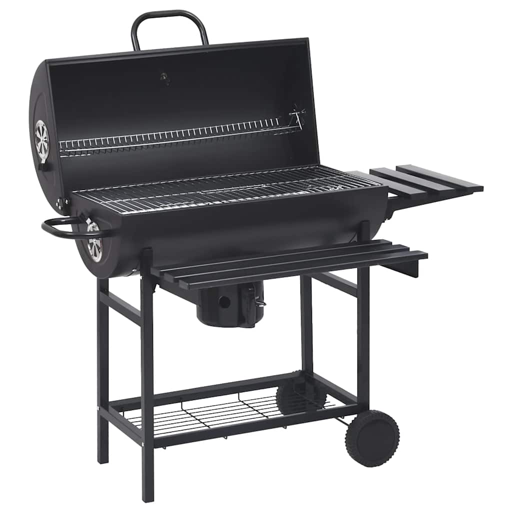 Barbecuevat met wielen en schappen 115x85x95 cm staal zwart is nu te koop bij PeponiXL, paradijselijk wonen!