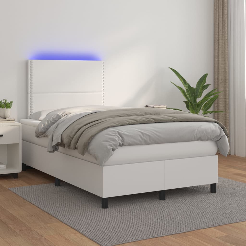 Boxspring met matras en LED kunstleer wit 120x200 cm is nu te koop bij PeponiXL, paradijselijk wonen!