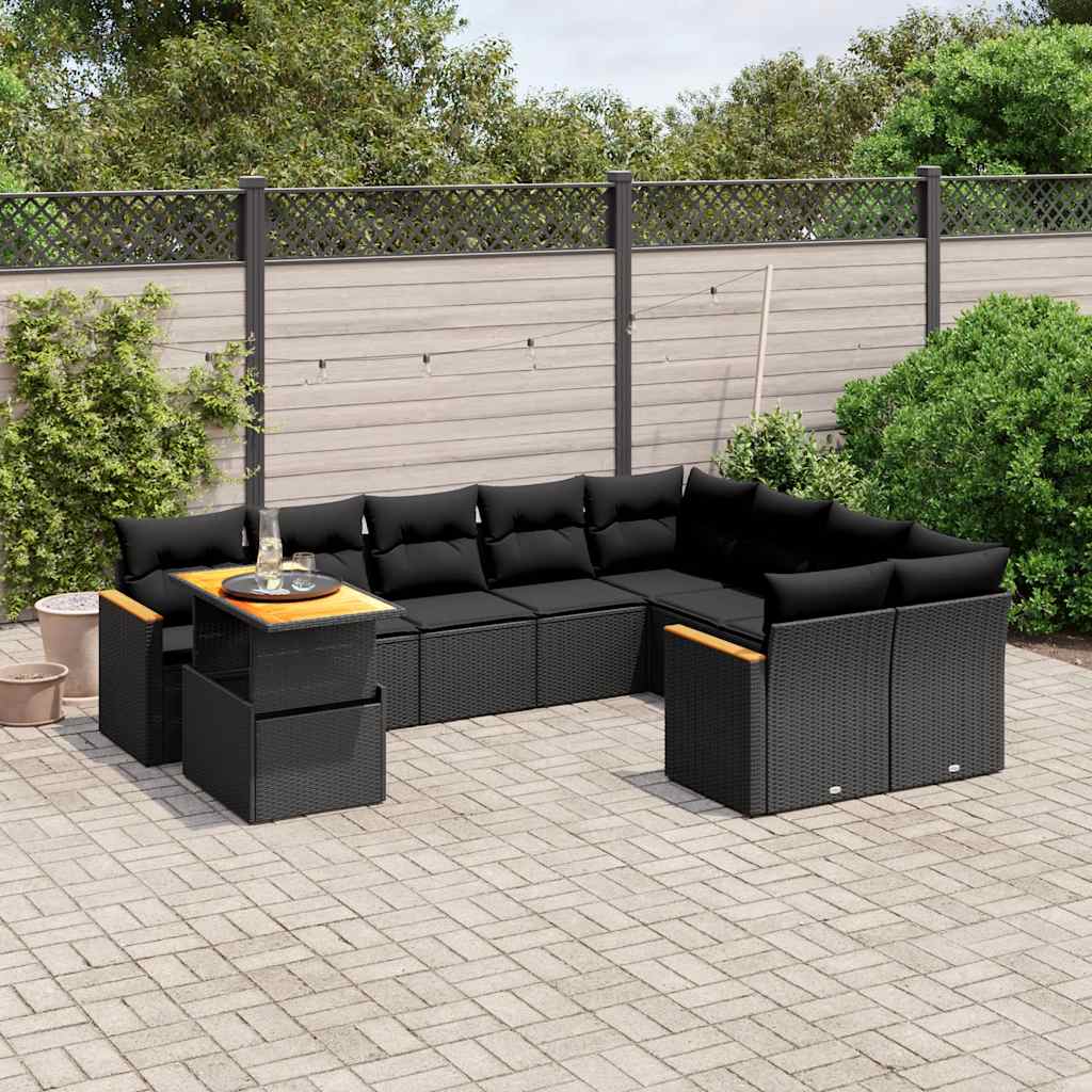 10-delige Loungeset met kussens poly rattan zwart is nu te koop bij PeponiXL, paradijselijk wonen!