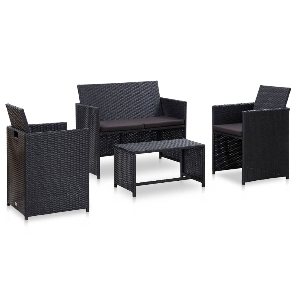 4-delige Loungeset met kussens poly rattan zwart is nu te koop bij PeponiXL, paradijselijk wonen!