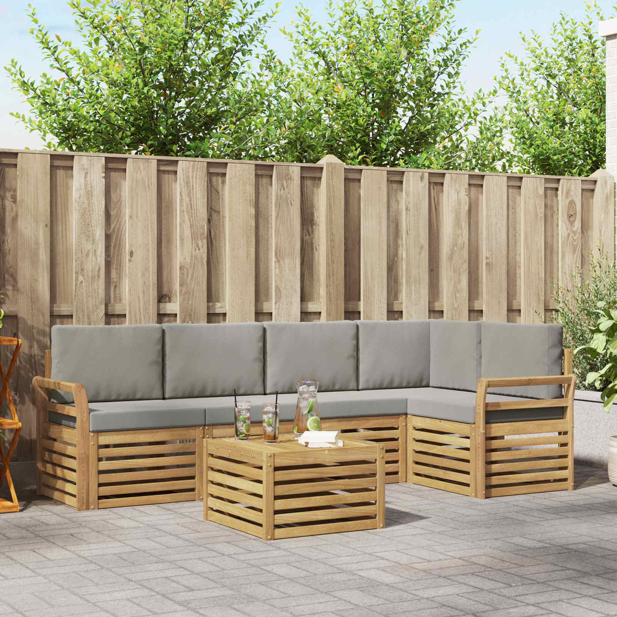 Buiten bankenset 6 pcs Wit en Lichtgrijs 59 x 59 x 37 cm is nu te koop bij PeponiXL, paradijselijk wonen!