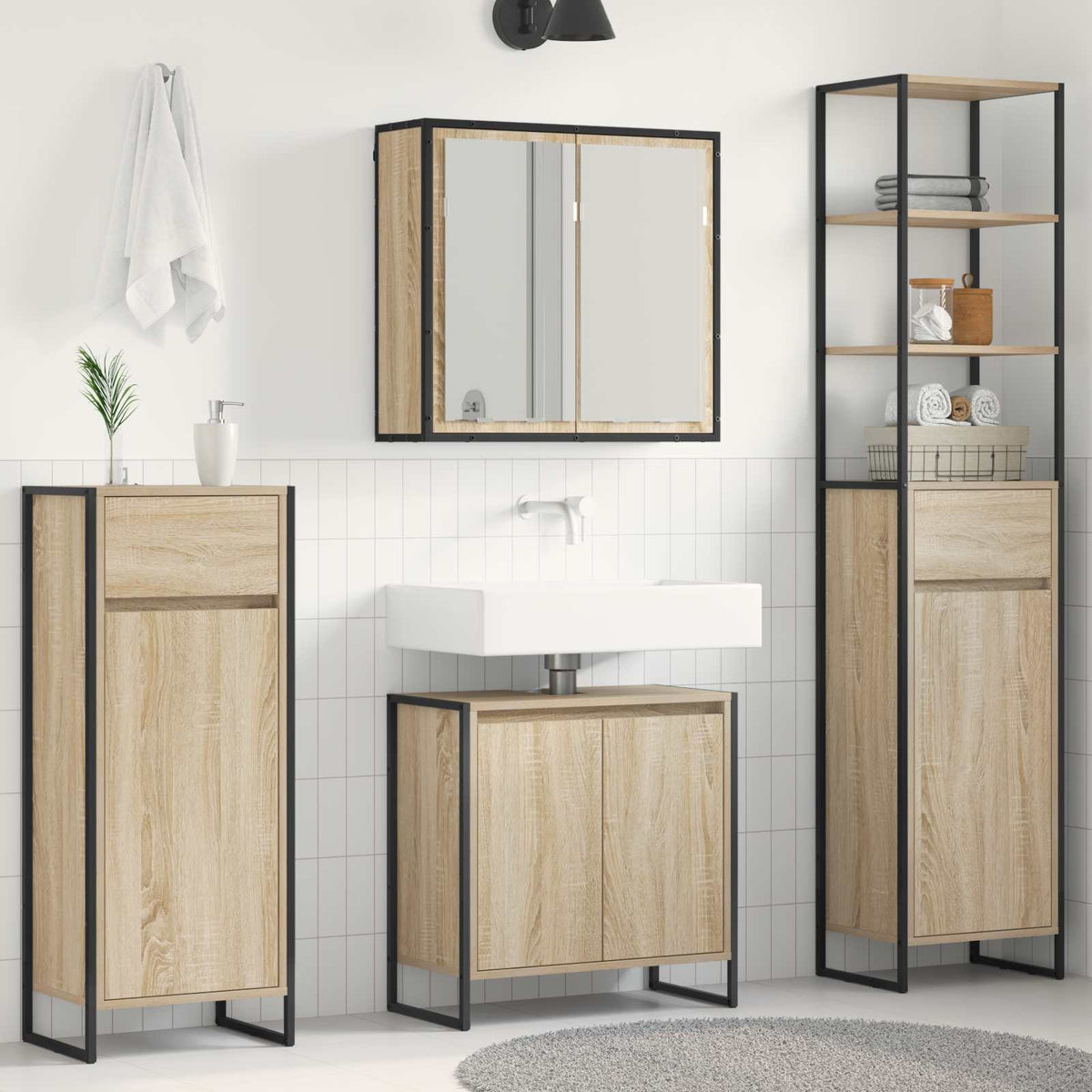Badkamermeubelset met lade met plank Sonoma Eiken Bewerkt hout is nu te koop bij PeponiXL, paradijselijk wonen!