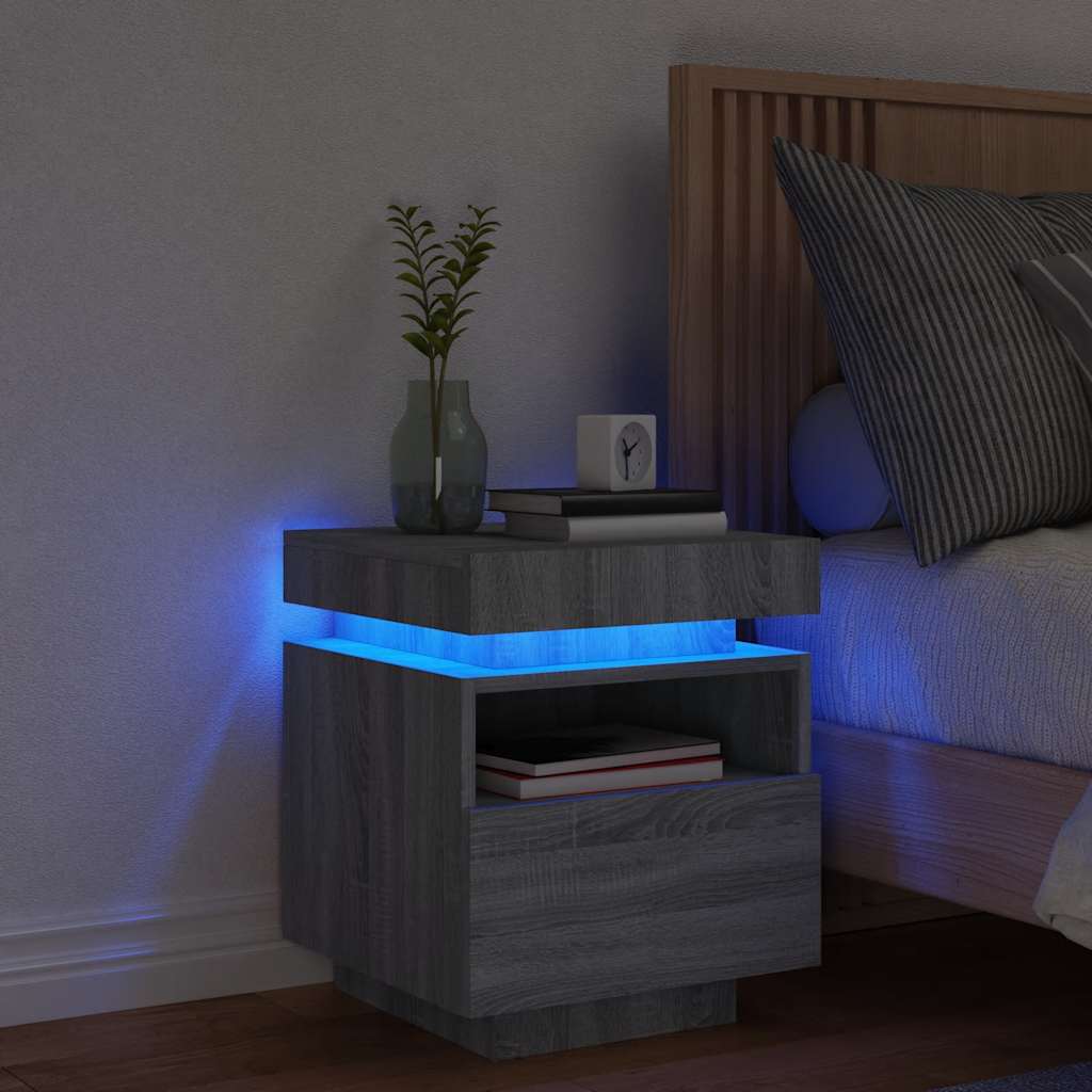 Nachtkastje met LED-verlichting 40x39x48,5 cm grijs sonoma is nu te koop bij PeponiXL, paradijselijk wonen!