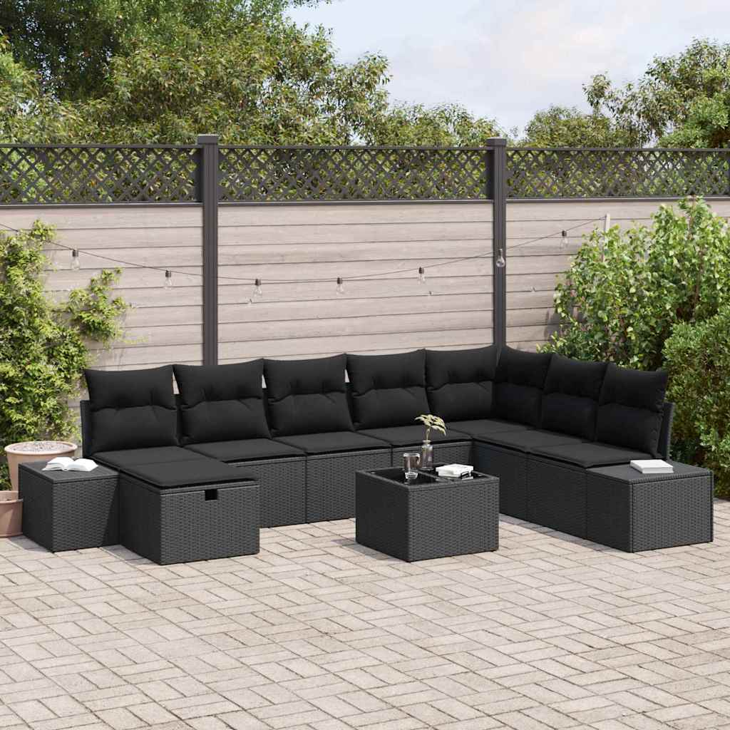Tuin Sofa Set met kussen 9 pcs Zwart poly rattan is nu te koop bij PeponiXL, paradijselijk wonen!