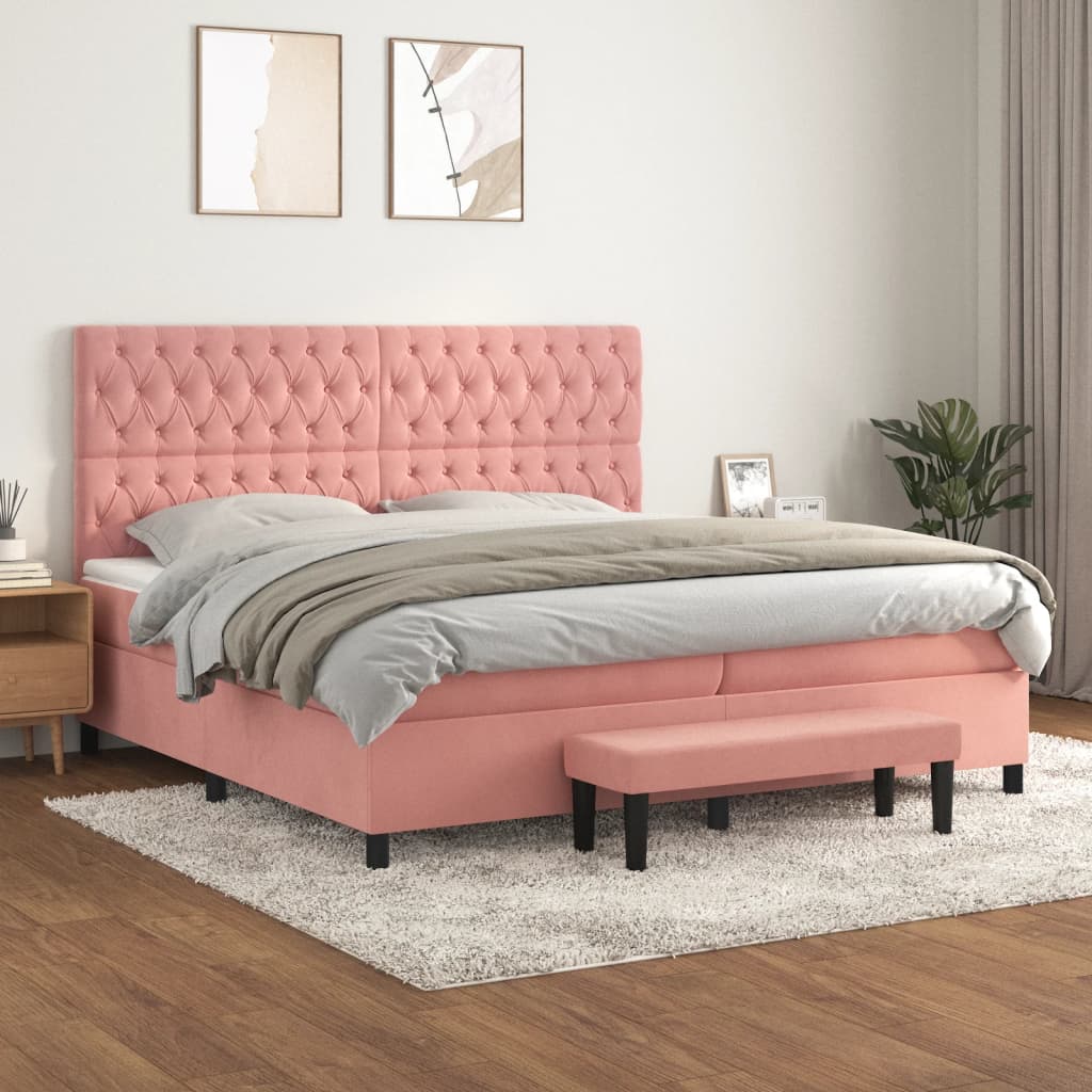Boxspring met matras fluweel roze 200x200 cm is nu te koop bij PeponiXL, paradijselijk wonen!