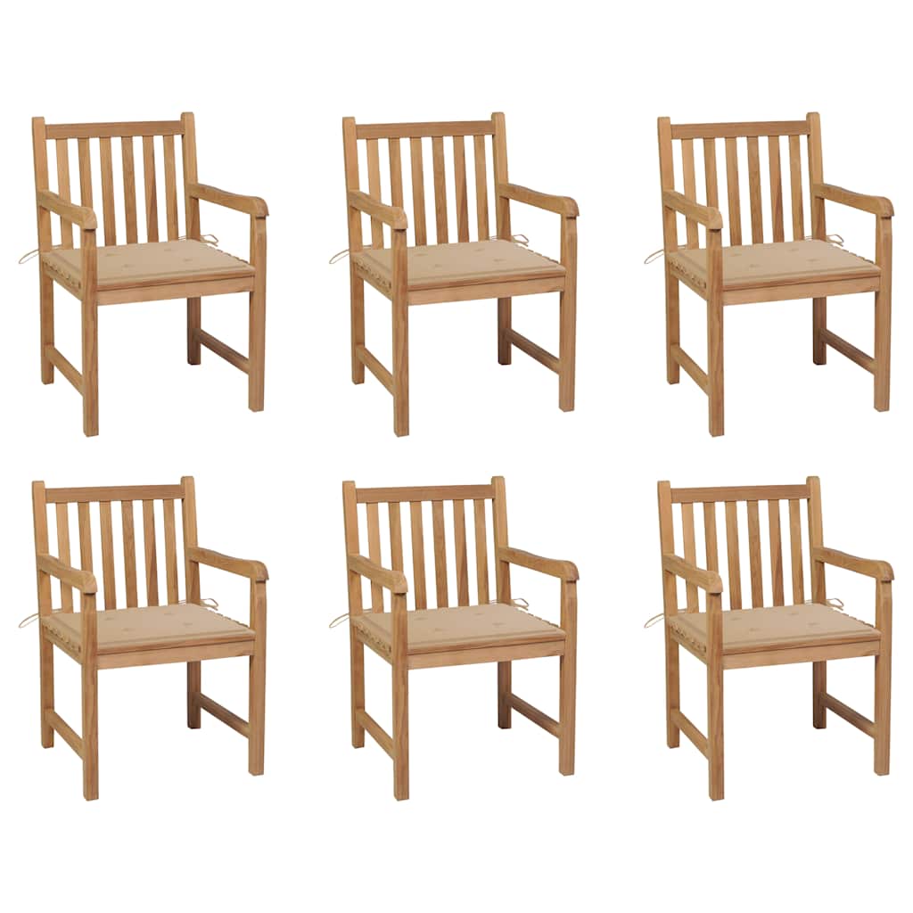 Tuinstoelen 6 st met beige kussens massief teakhout is nu te koop bij PeponiXL, paradijselijk wonen!