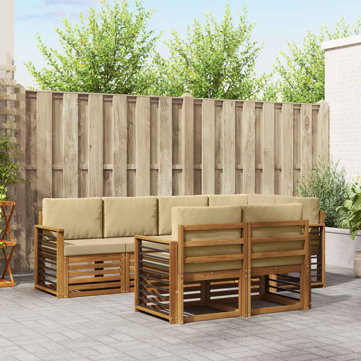 Hoekbank Set met kussen 7 pcs Natuurlijk en Beige is nu te koop bij PeponiXL, paradijselijk wonen!