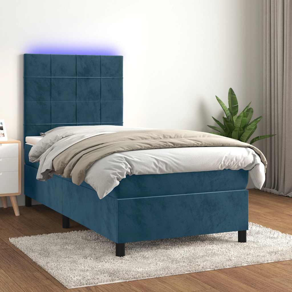 Boxspring met matras en LED fluweel donkerblauw 80x200 cm is nu te koop bij PeponiXL, paradijselijk wonen!