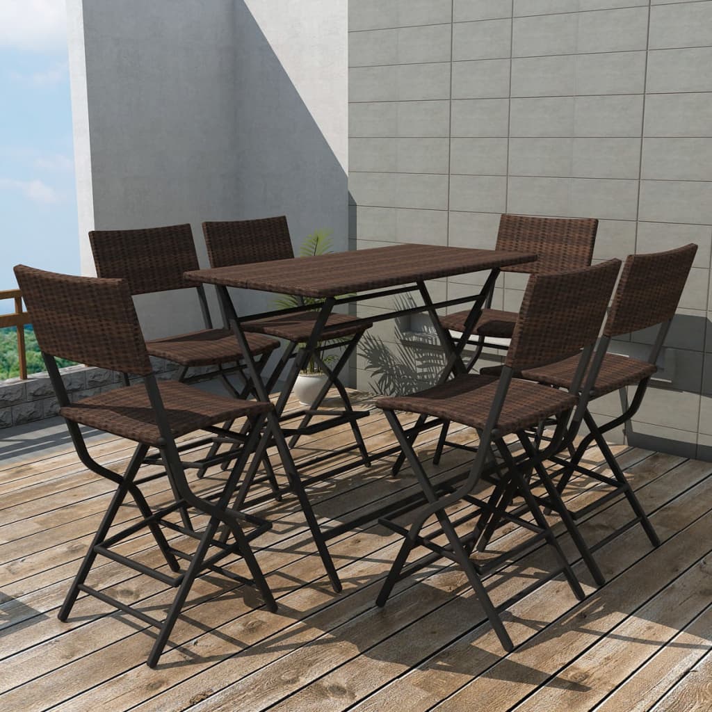 7-delige Tuinset inklapbaar staal poly rattan bruin is nu te koop bij PeponiXL, paradijselijk wonen!