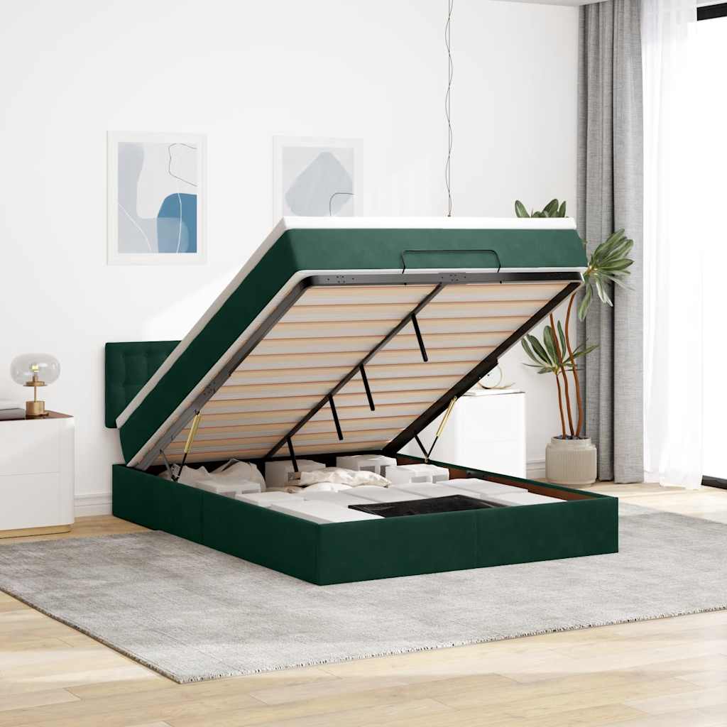 Ottoman bed met matras 140x200cm fluweel donkergroen is nu te koop bij PeponiXL, paradijselijk wonen!