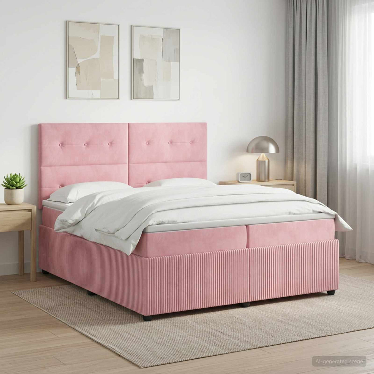 Boxspringbed met matras Roze 200 x 200 cm Fluweel is nu te koop bij PeponiXL, paradijselijk wonen!