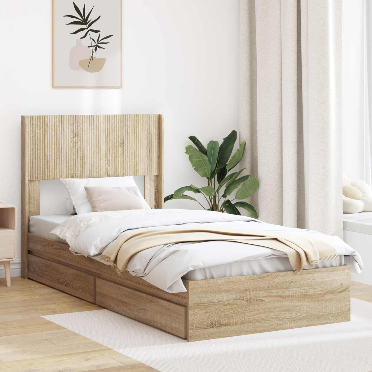 Bedframe met opbergruimte en hoofdbord Sonoma Eiken 75 x 190 cm is nu te koop bij PeponiXL, paradijselijk wonen!