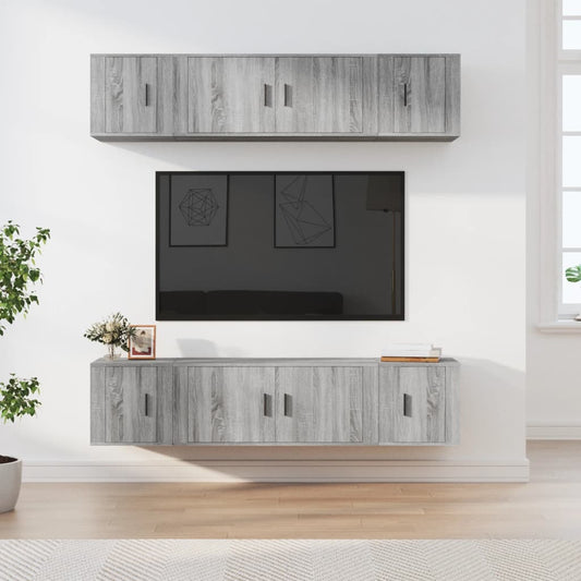 6-delige Tv-meubelset bewerkt hout grijs sonoma eikenkleurig is nu te koop bij PeponiXL, paradijselijk wonen!
