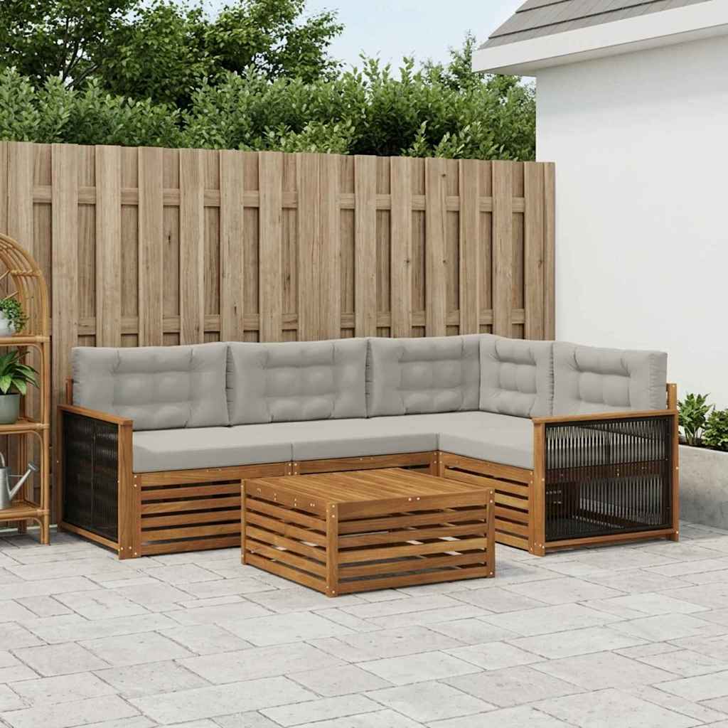 Buiten bankenset met kussen 5 pcs Naturel en lichtgrijs is nu te koop bij PeponiXL, paradijselijk wonen!